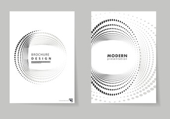 Fototapete - Abstract dotted vector background. Halftone effect shape backdrop. Set of cover brochure