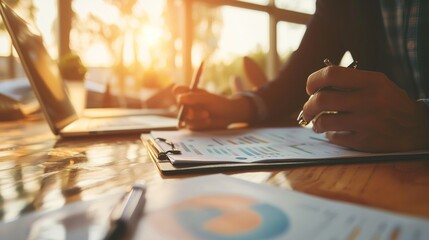 Poster - business advisor meeting to analyze and discuss the situation on the financial report in the meeting room. Investment Consultant,Financial Consultant