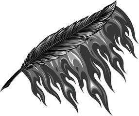 Sticker - monochromatic fire flaming feather vector illustration on white background