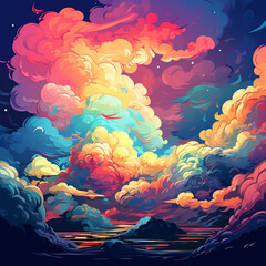 Sticker - Psychedelic art of clouds with vivid color