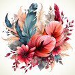 watercolor feather flowers clipart, Generative Ai