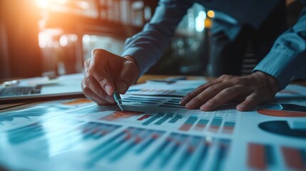 Poster - businessman analyzing and discussing and brainstorming chart data. financial report graph in the office financial advisor and accounting concept