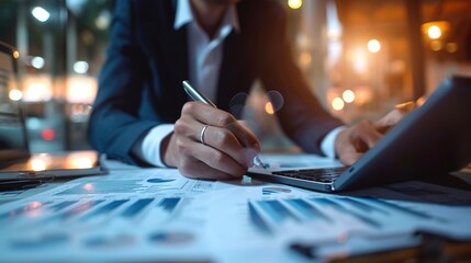 Poster - businessman in meeting analysis chart graphy marketing plan in business financial audit project.