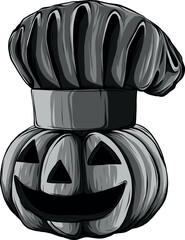 Sticker - monochromatic illustration of Pumpkin chef on white background