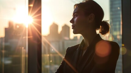 Poster - businesswoman looking ahead in business office