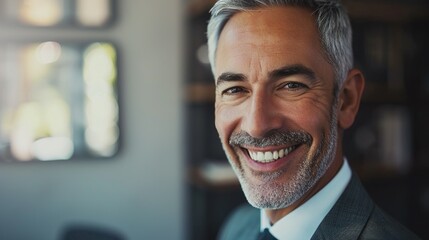 Sticker - Close up portrait of mature adult business man with gray hair and suit smiling and looking at camera with succesful attitude