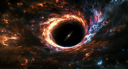 Wall Mural - a black hole absorbing light and matter against a starry space backdrop. the concept of astrophysics