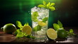 ice mojito with mint leaves and lemon slice garnish with Generative AI