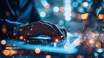 Poster - businessman hand working with new modern computer and business strategy as concept