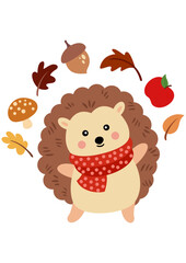 Wall Mural - Happy hedgehog with autumn elements