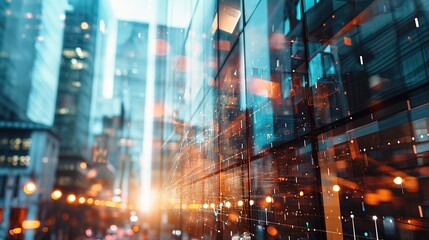 Poster - Double exposure of virtual creative financial diagram on contemporary business center exterior background, banking and accounting concept