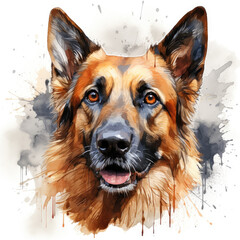 Wall Mural - watercolor German Shepherd clipart, Generative Ai