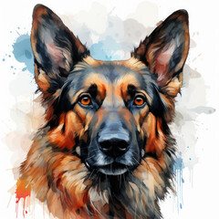 Wall Mural - watercolor German Shepherd clipart, Generative Ai