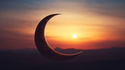 Wall Mural - crescent moon at sunset against a landscape background