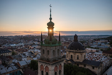 Wall Mural - Panoramic aerial view on Lviv from drone