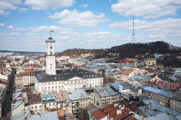 Wall Mural - Panoramic aerial view on Lviv from drone