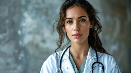 Poster - Portrait of an attractive young female doctor in white coat