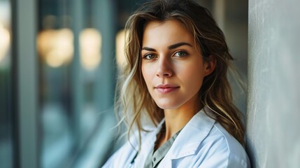 Canvas Print - Portrait of an attractive young female doctor in white coat