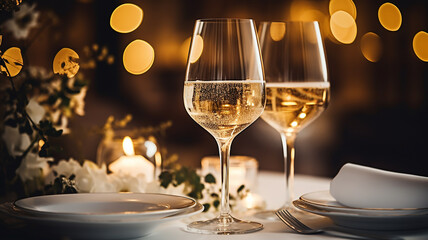 Wall Mural - table setting with glasses on a festive evening, restaurant, christmas luxury table