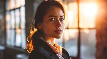 Canvas Print - Portrait of a entrepreneur in her workplace and looking at camera