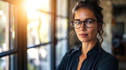 Canvas Print - Portrait of a entrepreneur in her workplace and looking at camera