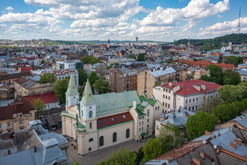 Wall Mural - Panoramic aerial view on Lviv from drone