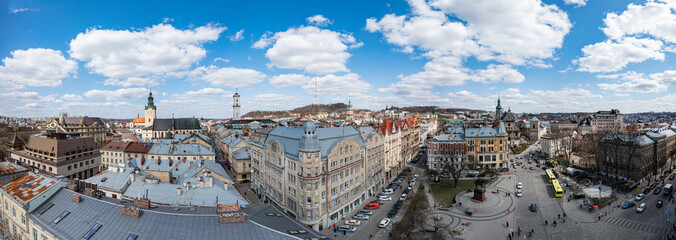 Wall Mural - Panoramic aerial view on Lviv from drone