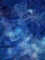 blue space background, watercolor illustration