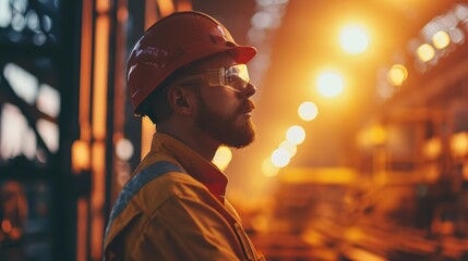 Poster - Professional engineering male worker Quality control, maintenance, check in factory, warehouse Workshop for factory operators, engineering team 