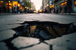 cracked street with a close-up of the hole