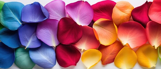 Wall Mural - flat lay top view rose petals scattered background ,elegance fashionable flowers art photo design, Generative Ai