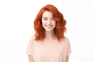 Wall Mural - beautiful red head woman smiling, isolated on white or transparent png