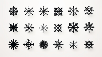 Canvas Print - collection of snowflakes isolated on a white background, flat minimalism graphics, set of winter patterns