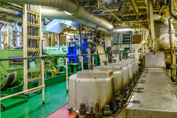 Wall Mural - Main engine, Inside engine room on big ship, Marine engine on vessel.