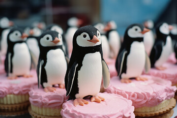Aufkleber - Vanilla wafer penguins with licorice beaks, sliding on an ice rink of frosting.