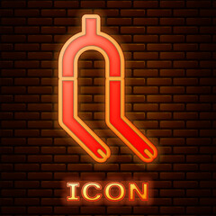 Poster - Glowing neon Bicycle suspension fork icon isolated on brick wall background. Sport transportation spare part steering wheel.  Vector