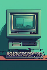 Aufkleber - A pixel art illustration of a retro computer terminal, showcasing the simplicity of early computing interfaces.