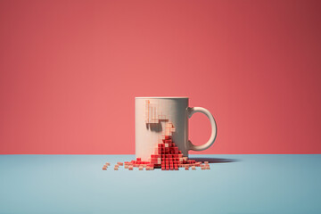 Wall Mural - Pixel art representation of a coffee mug, blending the simplicity of pixels with everyday objects.