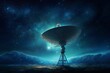 © ilyaska - Parabolic satellite dish antenna against dark starry sky. Telescope antenna receiving signals from space
