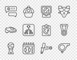 © vector_v - Set line Award cup with baseball ball, Whistle, Baseball, Calendar game, Speech bubble chat, Championship tournament bracket, bat and Medal icon. Vector