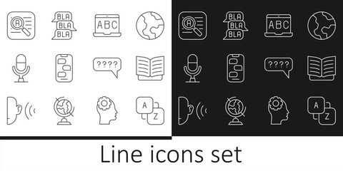 Poster - set line vocabulary, open book, foreign language online study, new chat messages notification, micro