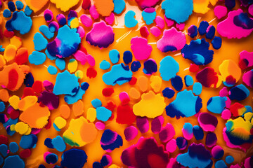 Leinwandbilder - Vibrant image featuring paw prints on a colorful surface, creating a visually appealing and lively composition.