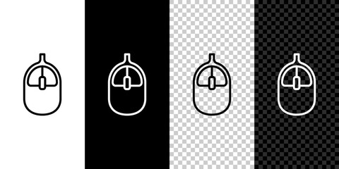 Poster - Set line Computer mouse icon isolated on black and white, transparent background. Optical with wheel symbol.  Vector