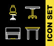 © vector_v - Set line Round table, Wooden, Grand piano and Office chair icon. Vector