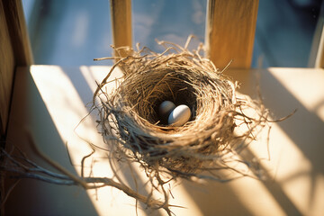 Leinwandbilder - Delicate and detailed shadow of a bird's nest cast on a sunlit surface, highlighting the beauty of natural architecture.