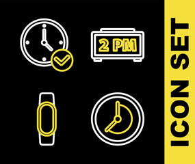 Poster - Set line Digital alarm clock, Clock, Smartwatch and  icon. Vector