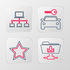 Poster - set line ftp folder download, star, car rental and computer network icon. vector