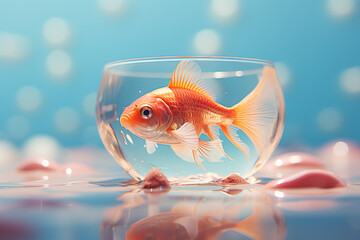 Leinwandbilder - Charming pixel art of a goldfish swimming in a pixelated bowl, blending the simplicity of a pet with retro graphics.