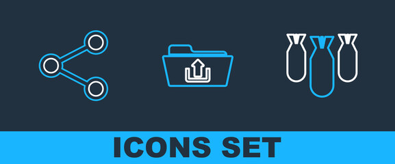 Poster - Set line Aviation bombs, Share and Folder upload icon. Vector
