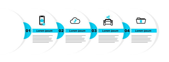 Poster - set line delete folder, car sharing, music streaming service and flight mode the mobile icon. vector